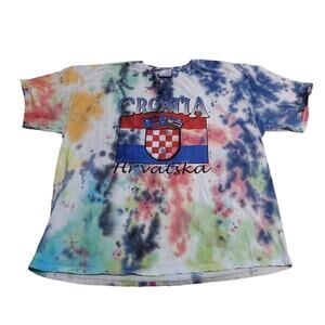 Vtg Croatia Flag Le Pays T-shirt Single Stitch Made in USA Size XXL 2XL TyeDye